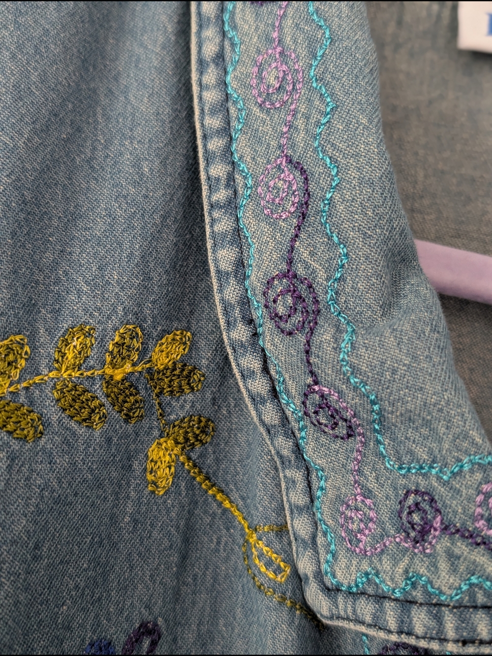 Blair Vintage Floral-Embroidered Denim Button-Down Ladies' Shirt 100% Cotton - Picture 4 of 9
